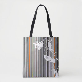 Bolsa Tote Cinza Pinstripe e Design Floral