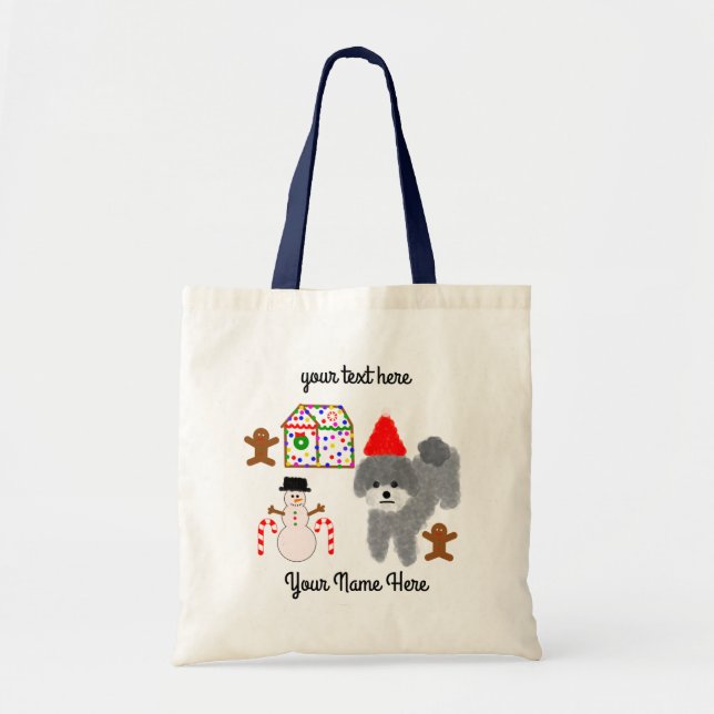 Bolsa Tote Cinza Poodle Natal #1 Tote Bag (Frente)
