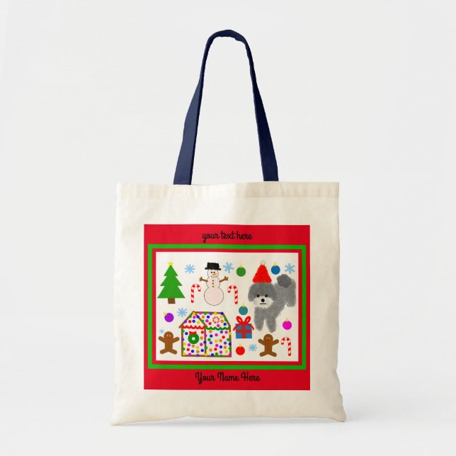 Bolsa Tote Cinza Poodle Natal #3-2 Tote Bag (Frente)