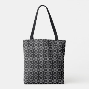 Bolsa Tote Cinza Prateado Brilhante e Padrão de Diamante Pret