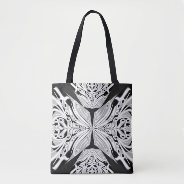 Bolsa Tote Cinza Preto E Abstrato Branco Com Mão-Mama (Frente)