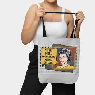 Bolsa Tote Cinza Retro-Arte Shy Girl Frase Sarcástica