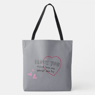 "Bolsa Tote Cinza Romântica Coração Eu Te Amo Va