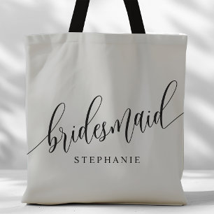 Bolsa Tote Cinza Suave Damas de Honra Rótulo Moderno