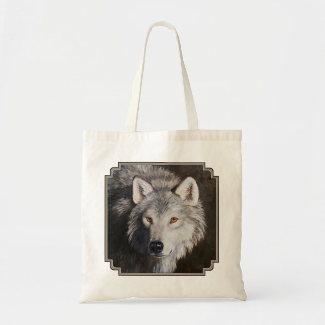 Bolsa Tote Cinza Timber Wolf Face (Frente)