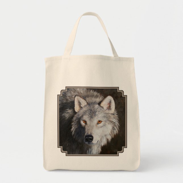 Bolsa Tote Cinza Timber Wolf Face Tote Bag (Frente)