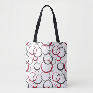Bolsa Tote Cinza Vermelha Círculos brancos