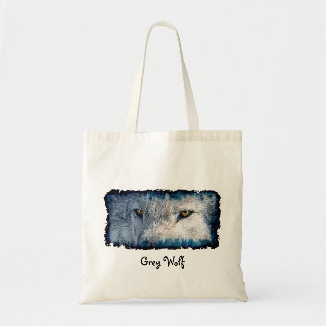 Bolsa Tote Cinza Wolf Eyes Wildlife Tote Bag (Frente)