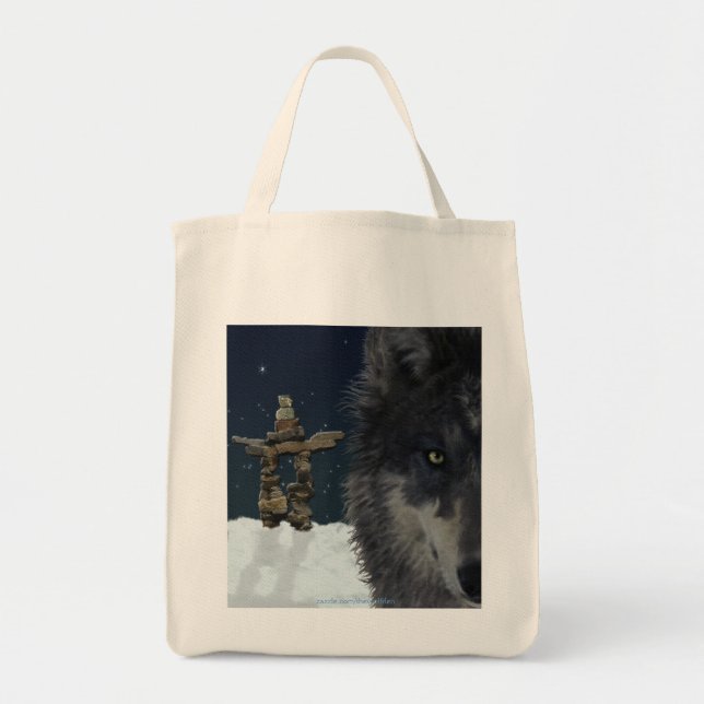 Bolsa Tote CINZA WOLF, STARS & INUKSHUK Carregar-Bag Collecti (Frente)
