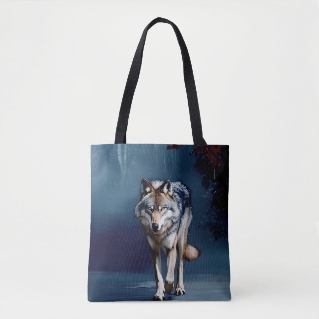 Bolsa Tote Cinza Wolf Wildlife Art (Frente)