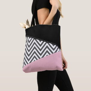 Bolsa Tote Cinza Zigzag, Cinza Chevron, Zigzag Patterno, Rosa