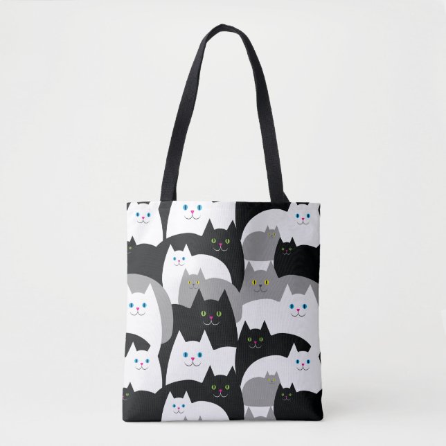 Bolsa Tote Cinzas bonitos do teste padrão do gato do gatinho (Frente)