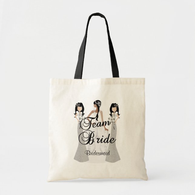 Bolsa Tote Cinzas da noiva | | da equipe & texto Wedding do (Frente)