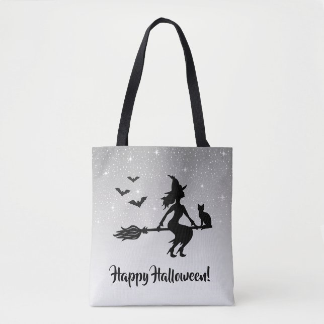 Bolsa Tote Cinzas De Bruxas Elegantes E Feliz Halloween Negro (Frente)