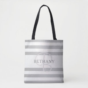 Bolsa Tote Cinzas de Gradação de Prata de Monogramas Faux