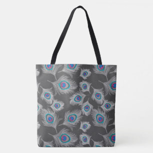 Bolsa Tote Cinzas de prata/Pancas de pavão de Cinza em grafit