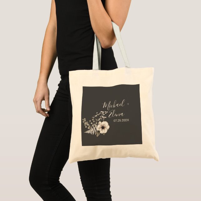 Bolsa Tote Cinzas Escuras e Casamento Floral Branco (Frente (produto))