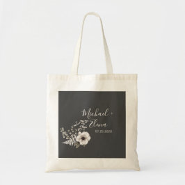 Bolsa Tote Cinzas Escuras e Casamento Floral Branco