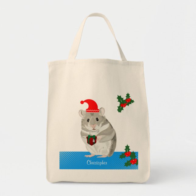 Bolsa Tote Cinzas Garotos Hamster personalizados no Natal (Frente)