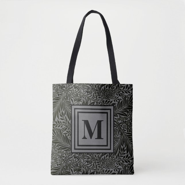 Bolsa Tote Cinzas monogramas e Black William Morris Foliage (Frente)