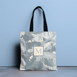 Bolsa Tote Cinzas Retro Ornamentais Monogramas Folhas