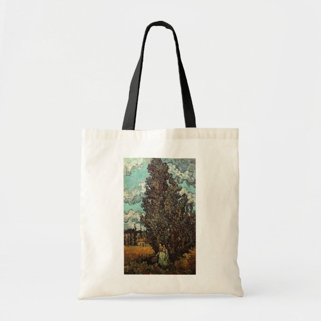 Bolsa Tote Ciprestes e Duas Mulheres de Vincent van Gogh (Frente)