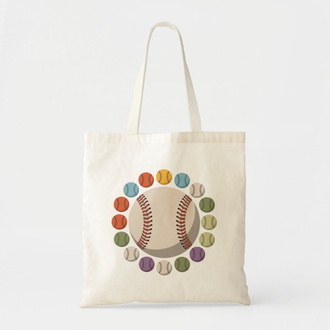 Bolsa Tote Círculo Colorido de Baseball (Frente)