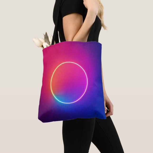 Bolsa Tote Círculo de Brilho Neon Arte Abstrata (Close Up)