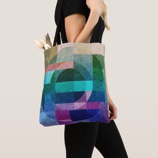 Bolsa Tote Círculo geométrico abstrato moderno azul verde ros (Close Up)