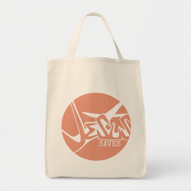 Bolsa Tote Círculo Laranja A Cruz Jesus Salva Grafite (Frente)