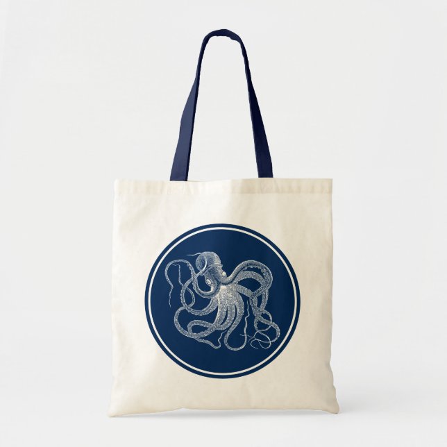 Bolsa Tote Círculo Marinho-azul de polvo branco (Frente)