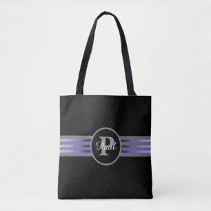 Bolsa Tote Círculo Monograma Silhuette Black and Cinza Stripe