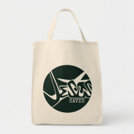 Bolsa Tote Círculo Verde A Cruz Jesus Salva Grafite