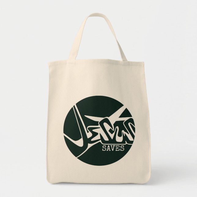 Bolsa Tote Círculo Verde A Cruz Jesus Salva Grafite (Frente)