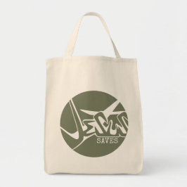Bolsa Tote Círculo Verde da Terra A Cruz Jesus Salva Grafite