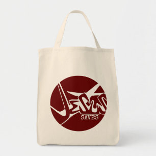 Bolsa Tote Círculo Vermelho A Cruz Jesus Salva Grafite