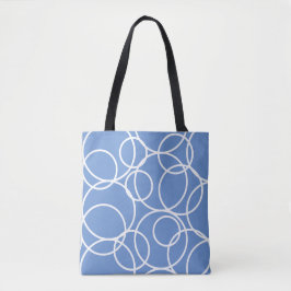 Bolsa Tote Círculos Brancos Geométricos Abstrato Azul Moderno