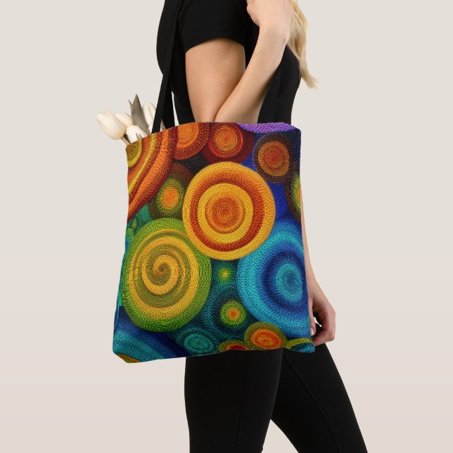 Bolsa Tote Círculos concêntricos abstratos em multicolor vibr (Close Up)