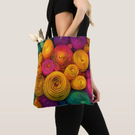 Bolsa Tote Círculos concêntricos multicoloridos textura abstr