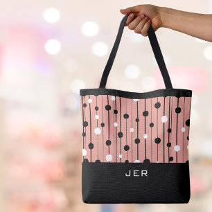 Bolsa Tote Círculos de Abstrato de Monograma Linhas Pretas Co