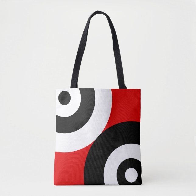 Bolsa Tote Círculos de Abstrato preto e branco em vermelho (Frente)
