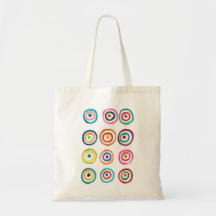 Bolsa Tote Círculos de arco-íris coloridos, brancos