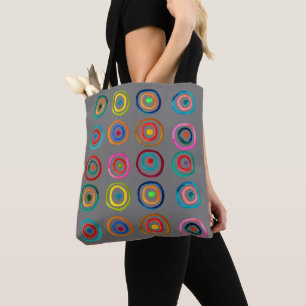 Bolsa Tote Círculos de arco-íris coloridos, brancos