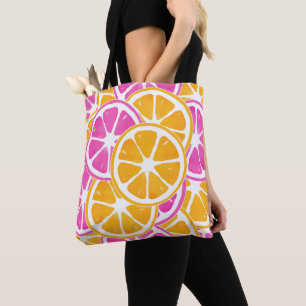 Bolsa Tote Círculos De Citros Cor-De-Rosa Laranja