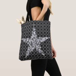Bolsa Tote Círculos de prata de Natal com Presente nas Estrel