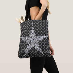 Bolsa Tote Círculos de prata de Natal com Presente nas Estrel