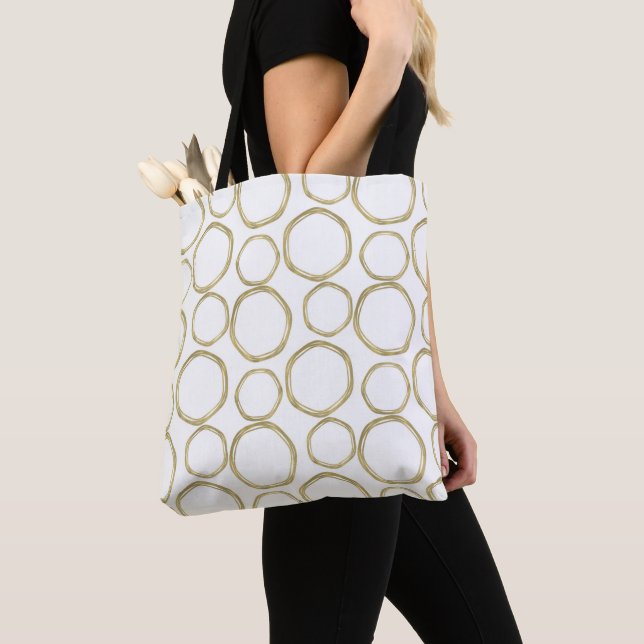 Bolsa Tote Círculos Dourados e Branco Clássico Moderno Chique (Close Up)