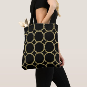 Bolsa Tote Círculos Dourados & Moderno Chique Elegante Preto