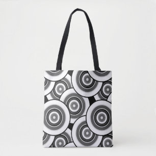 Bolsa Tote Círculos e anéis - padrão geométrico preto e branc