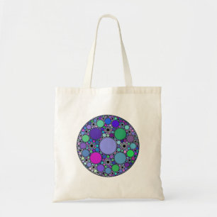Bolsa Tote Círculos Fractais em Verde Azul Rosa Púrpura
